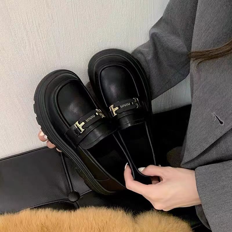 British Style Small Leather Shoes Women's 2025 New Spring Women's Shoes Thick-soled Spring and Autumn Single-layer Shoes Slip-on Loafers