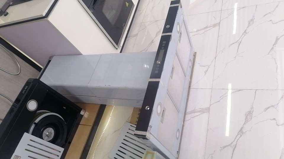 Center Island Range Hood with Top Suction Flat Cover, Island Countertop, Hanging Square Shape, and Touch Screen Switches on Both Sides