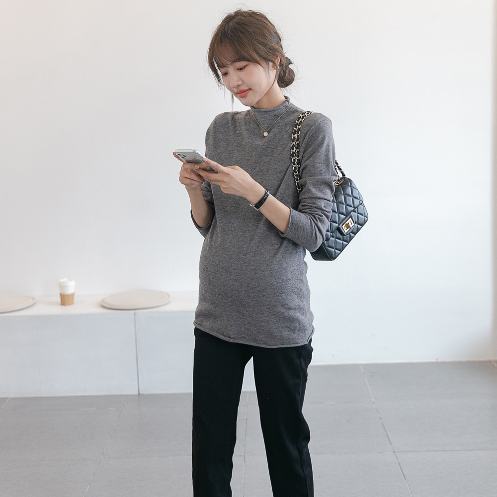 Autumn New Maternity Clothes Korean Fashionable Long-sleeved Curl Base Shirt Trendy Mom's Slim-fit Base Shirt for Going Out