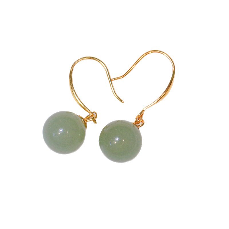 New Popular S925 Silver Simple Round Bead Earrings Water Drop Ear Hooks Hetian Jade Gourd Earrings Earrings Women's Earrings