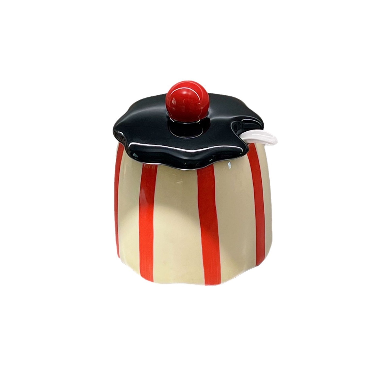 New Polka Dot Striped Color-Blocking Lard Oil Jar for Home Use, High-Temperature Resistant Striped Jar with Spoon, Kitchen Chili Ceramic Jar