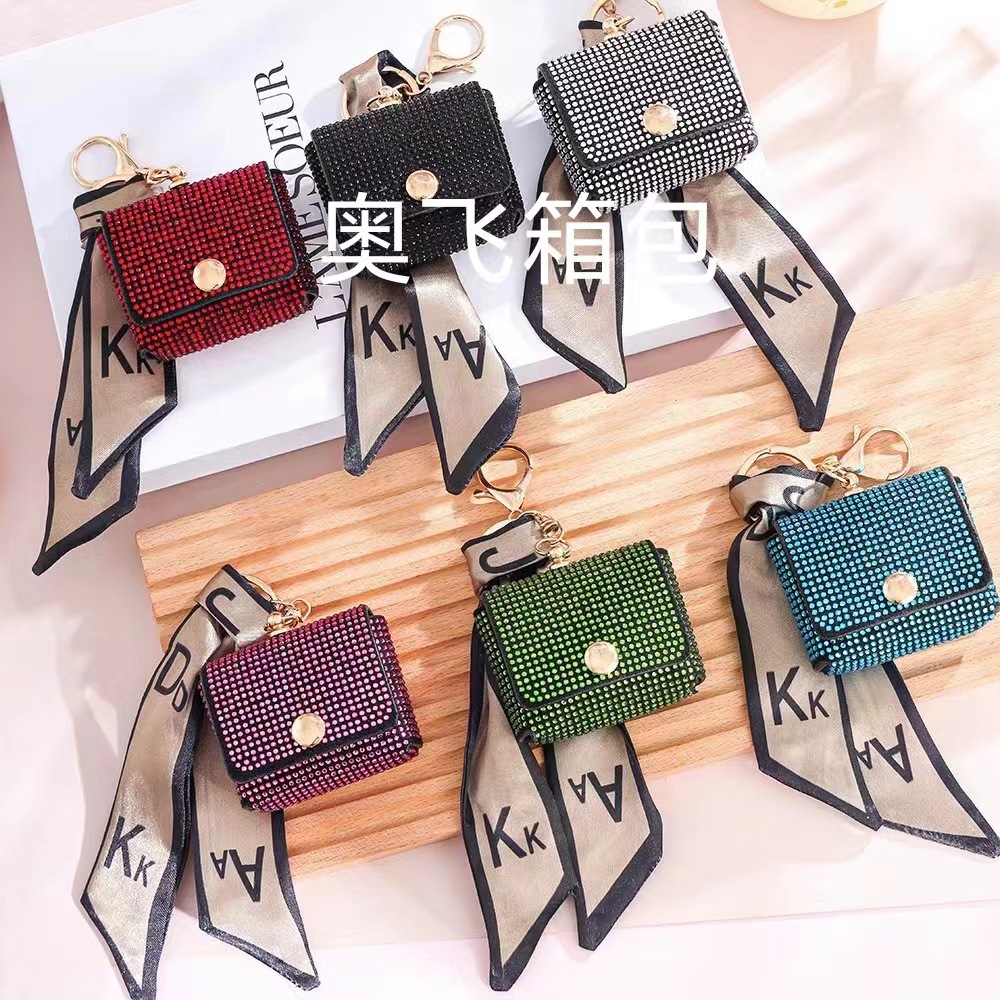2024 New Fashion Coin purse Diamond-embedded mini bag keychain pendant silk scarf earphone ear cable bag
