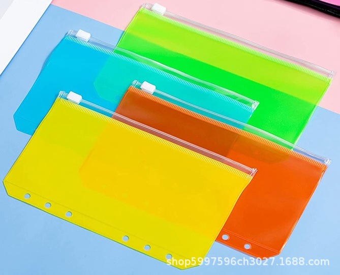 A6A5 frosted PVC color zipper bag single-port double-Port bill bag note storage bag loose-leaf replacement