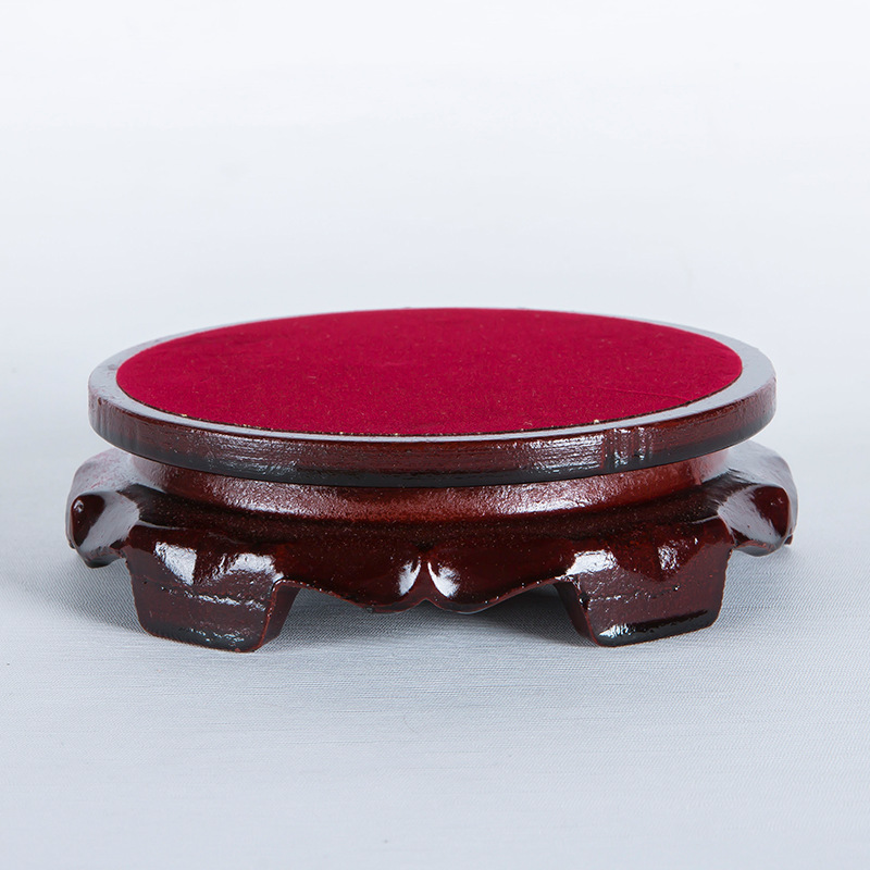 Base Wholesale Round Wooden Base Fish Tank Strange Stone Buddha Statue Vase Flower Bonsai Sticker Red Cloth Wooden Base