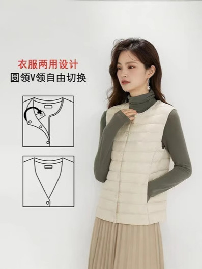 Cross-Border Tiktok New Women's Collarless down Liner Vest V Neck Lightweight Warm Jacket Vest Vest Round Neck