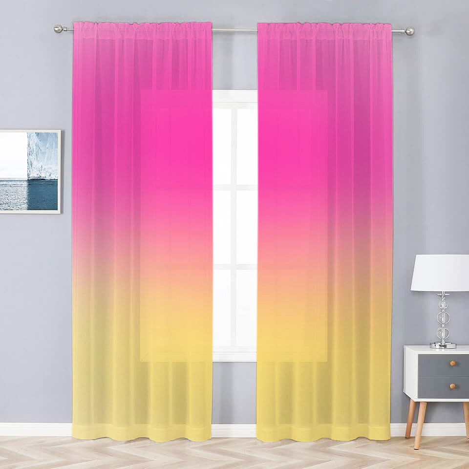 Support Jit Delivery, Cross-Border Exclusive Factory Direct Sales, Pink and Yellow Gradient Yarn, Digital Printing Processing Curtains and Window Screens
