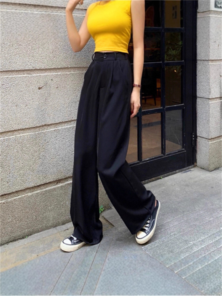 Korean Style Spring, Summer and Autumn Slim and Drapey Loose Floor-Length Wide-Leg Pants for Women, Formal Trousers, High-Waisted Casual Pants for Women