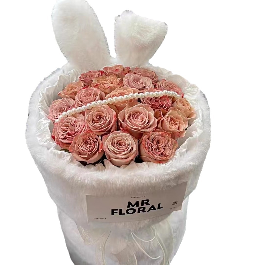 Rose Bouquet Simulation Flowers Small Xiangfeng Rabbit Ear Soap Bouquet Eternal Flowers for Girlfriend's Birthday Valentine's Day Gift