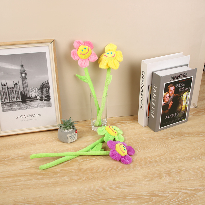 Simulation Smiley Sun Flower Plush Toy Rose Fabric Bouquet Curtain Buckle Flower Shooting Props Decoration