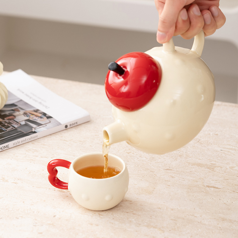 Apple Water suit High-end Household Living Room Ceramic Tea Cup Kettle suit with Gift Box Gift Giving for Housewarming