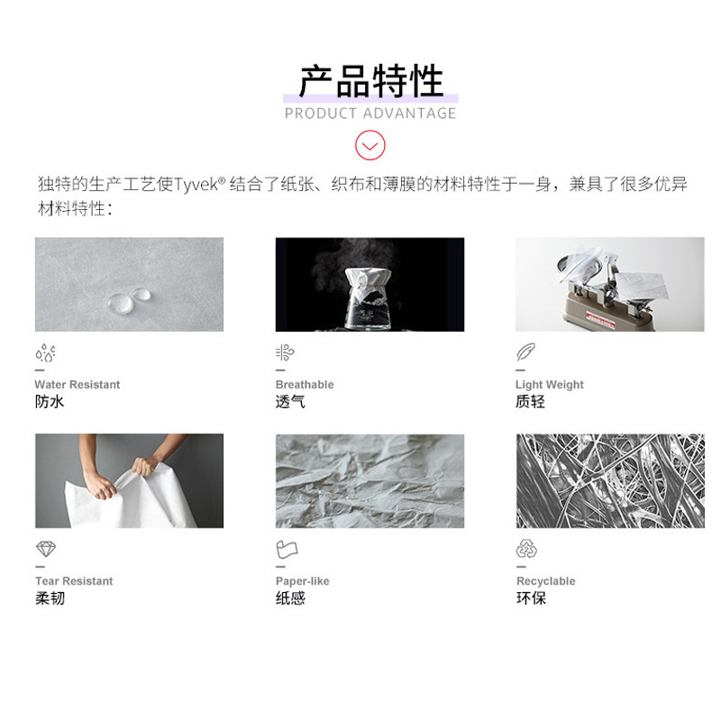 Yingming Dupont Paper Dyed 1056D Non-Woven Fabric 1070D Environmentally Friendly Waterproof Tear-Resistant Handbag Light Box Fabric