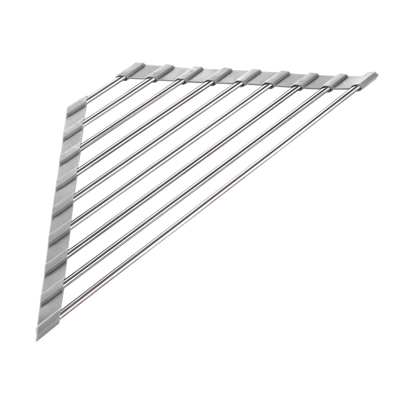 Stainless Steel Drain Rack Foldable Fruit and Vegetable Drain Rack Sink Kitchen Dishes Drain Basket Multifunctional Drain Roller Shutter