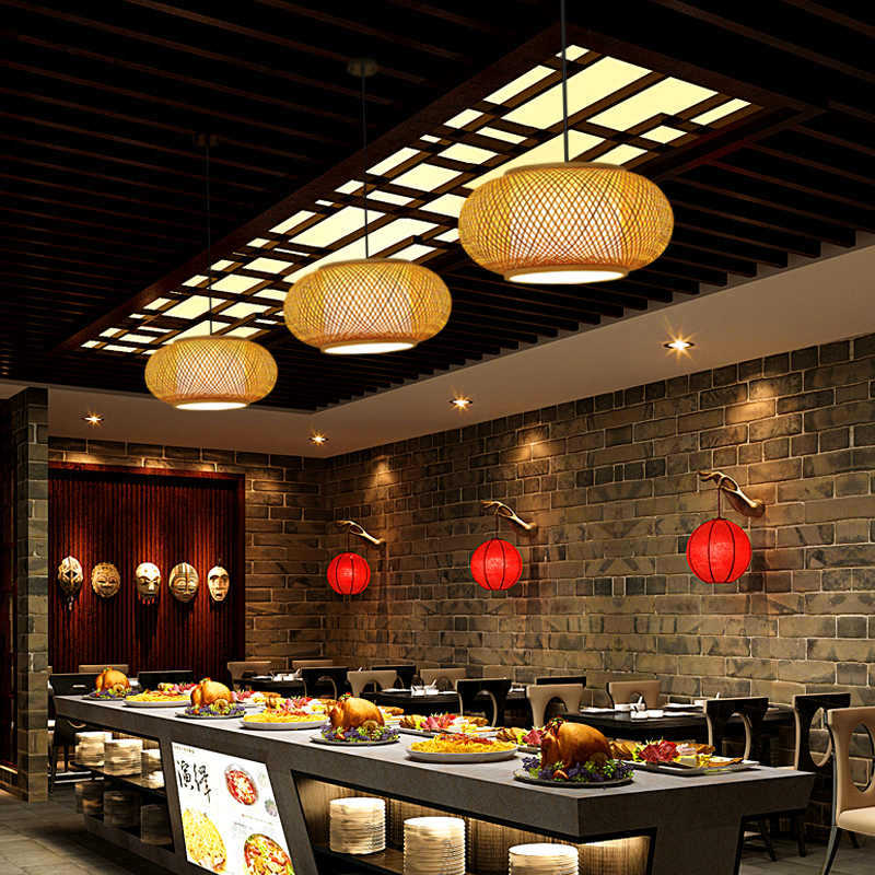 Bamboo Lantern Chandelier New Chinese Restaurant Bamboo Art Lamp Shop Commercial Catering Zen Tea Room Japanese Woven Lampshade