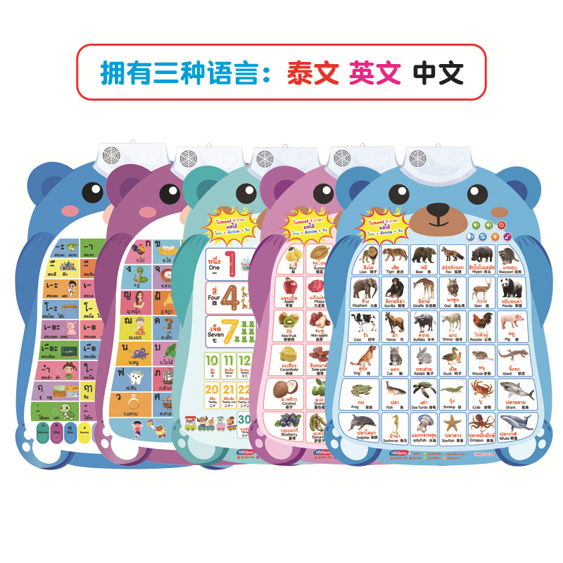 Audio Flip Chart Chinese-English-Thai 3-Language Synchronous Learning Thai Cross-Border Early Education Enlightenment Sound Finger Reading Toy
