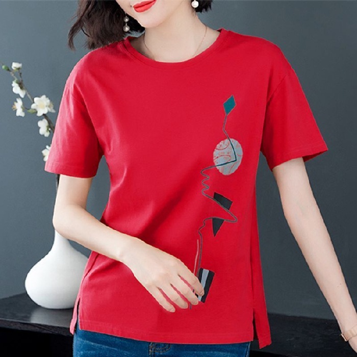 New Summer chubby girl Shirt Short-sleeved Mom T-shirt Loose plus size Shirt Women's Summer 2025 New Loose Printed Top