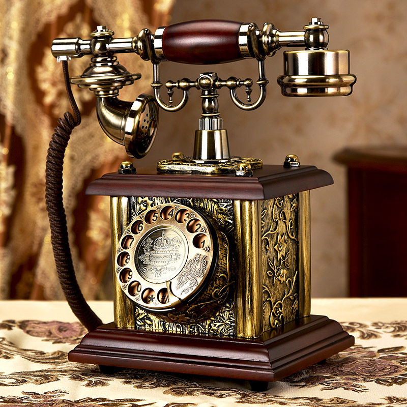 Solid Wood European Retro Turntable Antique Telephone Living Room Home Landline Wireless Card Sim Phone Vietnamese Card