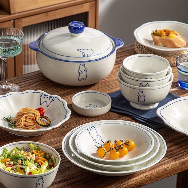 Dream Paradise Series Plate Dish Household Dish Bowl Ceramic Nordic Western Food Flat Plate Cartoon Animal Tableware Set