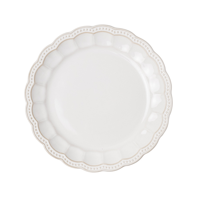 French-Style Cloud Shell Tableware Set with Embossed Ceramic Bowls and Plates for Home Use, Simple Kiln-Fired Wholesale Dessert Plates