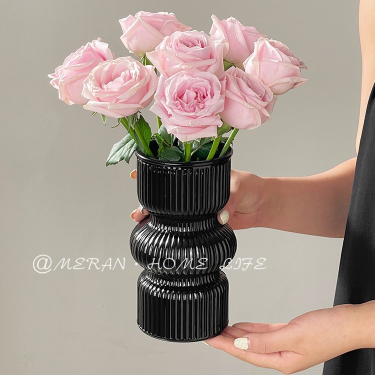 Винтажная черная стеклянная ваза в французском стиле для гидропонных и сухих цветов, декор для цветочных композиций в гостиной и на столе, легкая роскошь