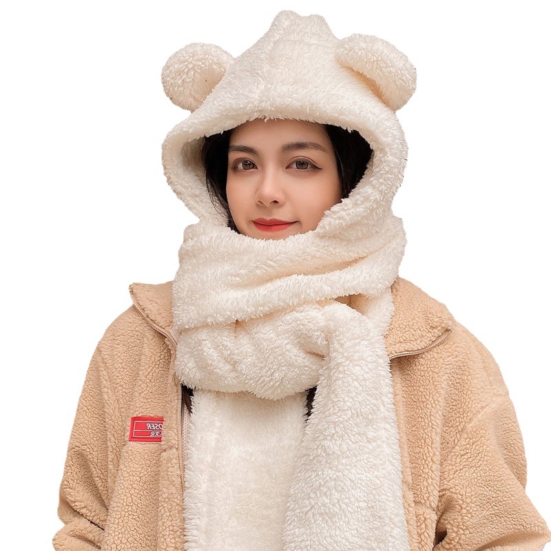 Bear ears hat scarf gloves integrated autumn and winter new women's all-match cute warm plush hat trendy thickened