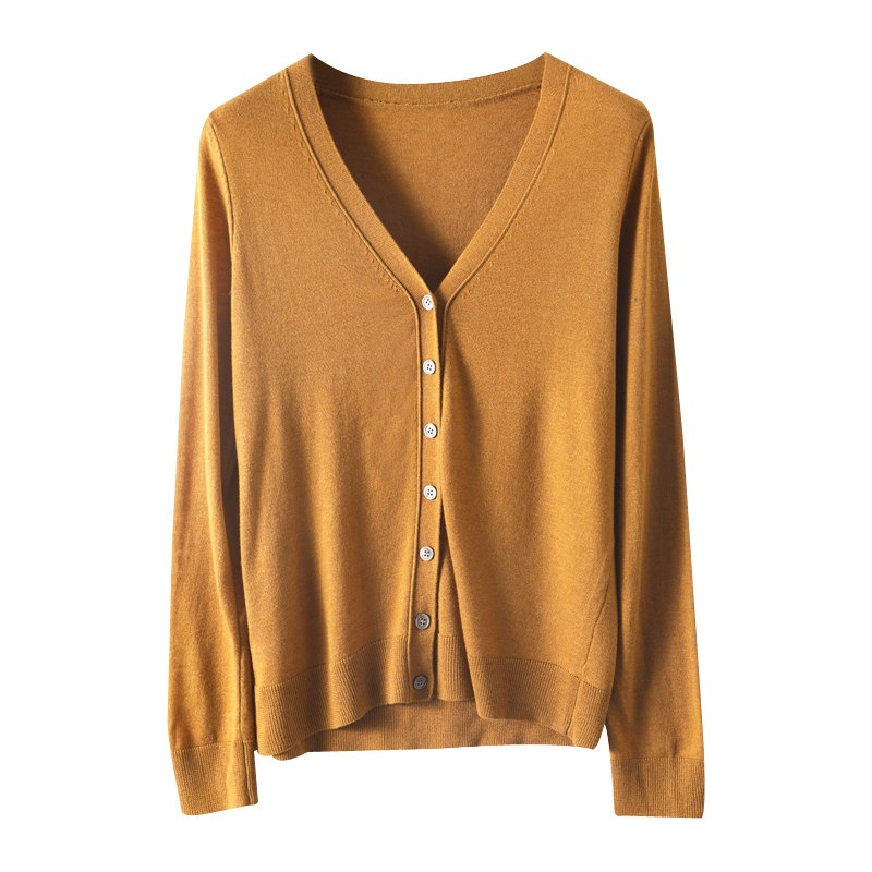 25 spring and autumn cross-border new ladies sweater Korean version of the V-neck buckle thin cardigan solid color sweater coat wholesale