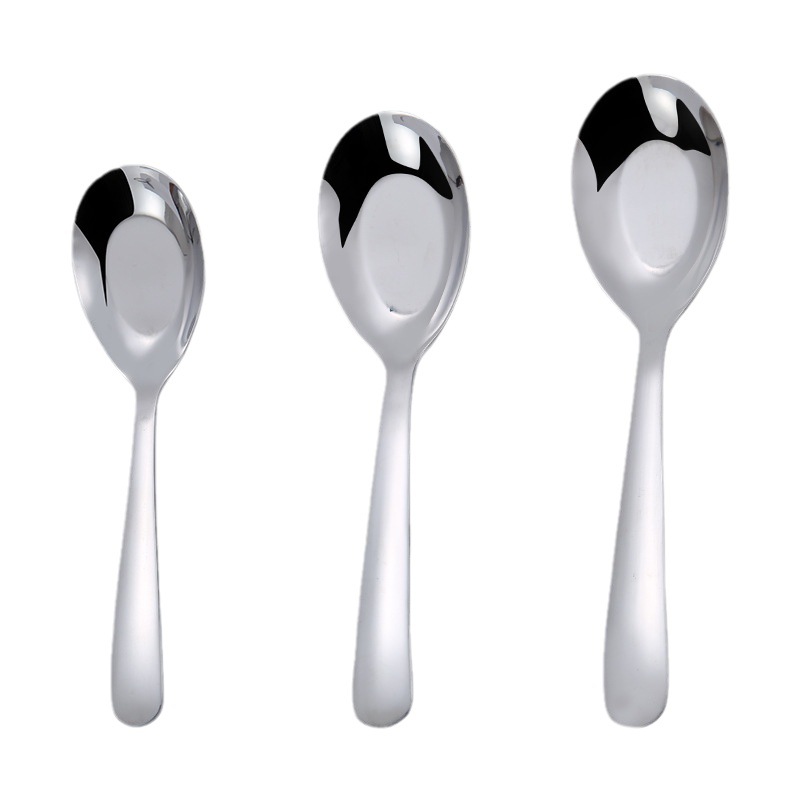 Stainless Steel Flat Bottom Spoon Thickened Spoon Palace Soup Spoon Household Kitchen Hotel Restaurant Soup Rice Spoon Creative Small Spoon
