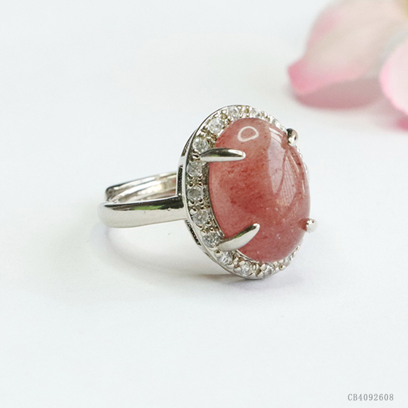 Juyu natural crystal ring strawberry crystal living mouth adjustment ring caibao jewelry wholesale generation CB4092608