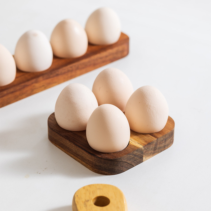 Simple Acacia Wood Egg Storage Box Creative Storage Rack Kitchen Refrigerator Duck Egg Egg Plate Factory Wholesale