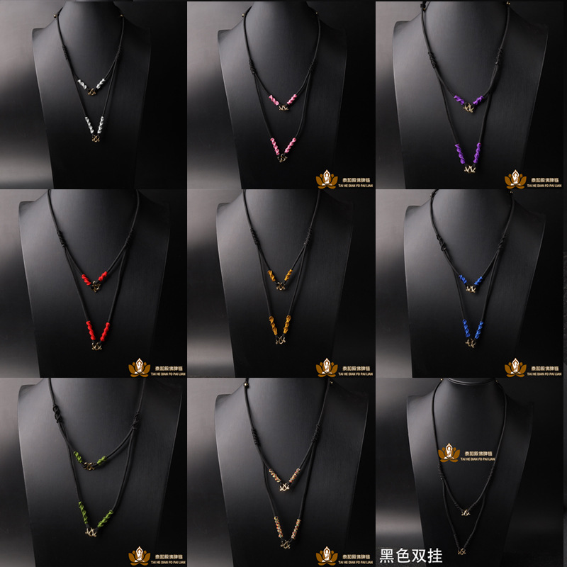 Thai Braided Buddha Amulet Rope Double Hanging Multi-Color Black Men's and Women's Adjustable Hand-Knotted Buddha Amulet Chain Two Hanging