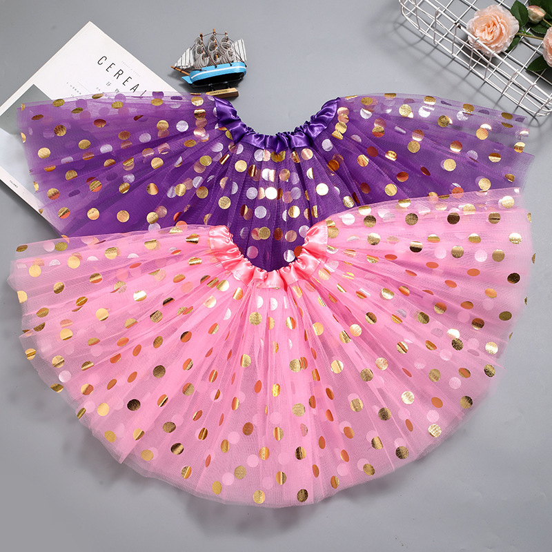 Amazon Aliexpress European and American Kidsren's Polka Dot Sequined Tutu Skirt Polka Dot Dance Skirt Tutu Gauze Skirt Manufacturer Polka Dot