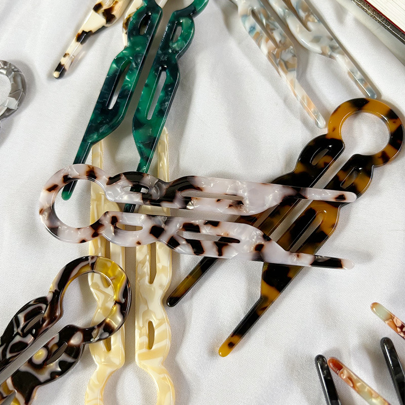 New Chinese Acetic Acid U-shaped Hairpin High-grade Sense Back of Head Disc Hair Hairpin Headdress Balls Head Antique Hanfu Hair Hairpin