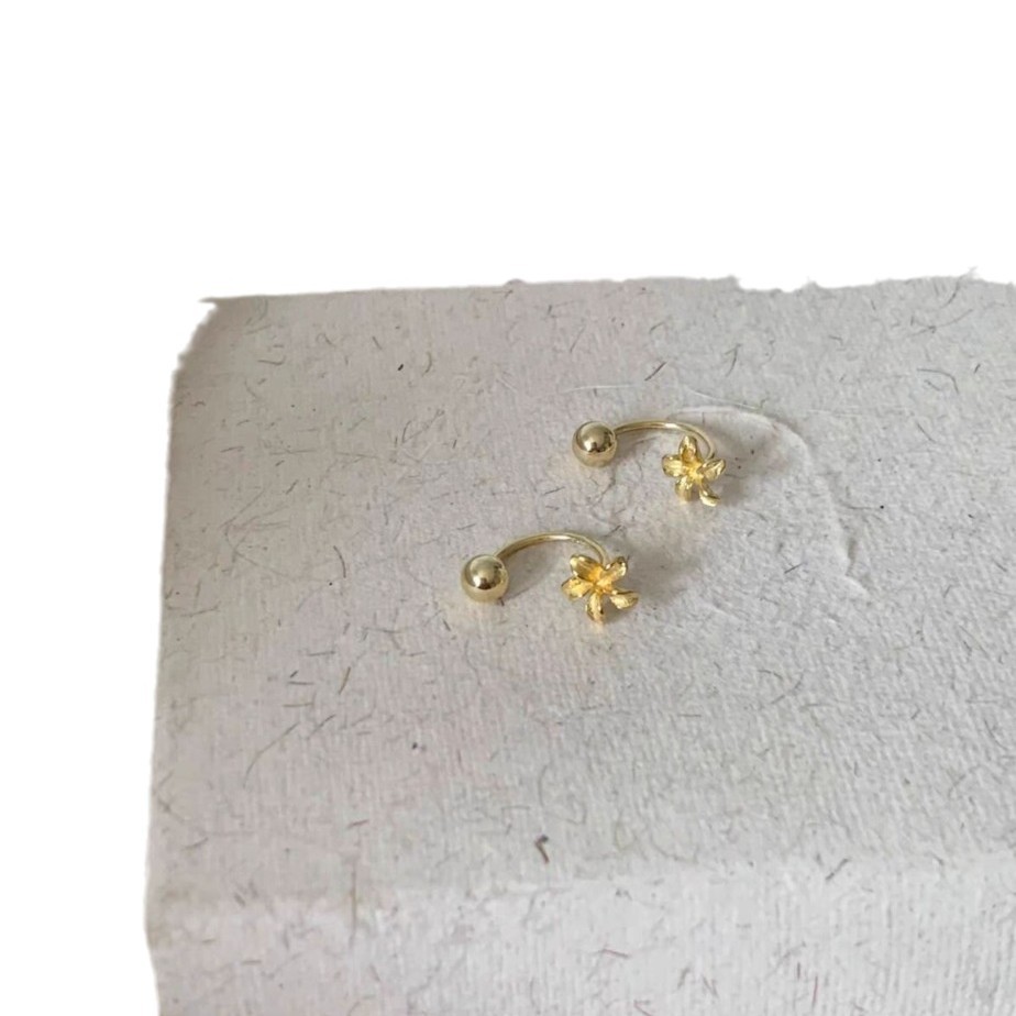 Two-belt style earrings petal screw earrings fairy temperament two-belt U-shaped rear hanging earrings niche design