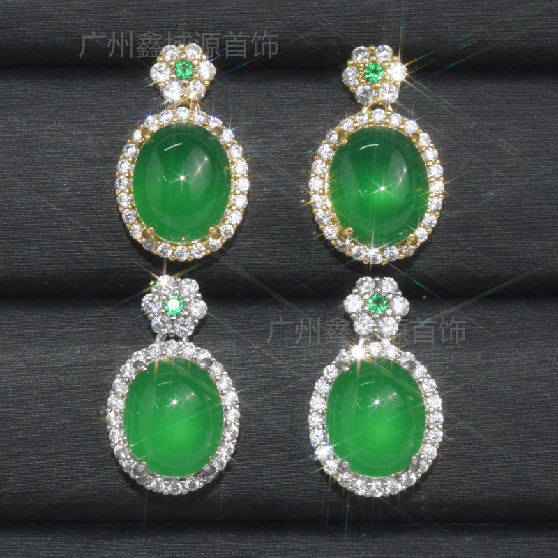 Высококачественные яичные лапши натуральные зеленые халцедоновые серьги Joker классические зеленые халцедоновые серьги оптом