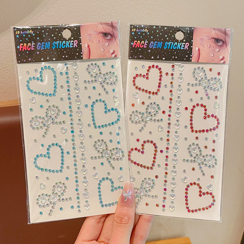Children's Face Stickers, Pearl Face Makeup, Girls' School Stage Colored Diamond Eye Stickers, Children's Day Performance Makeup Stickers