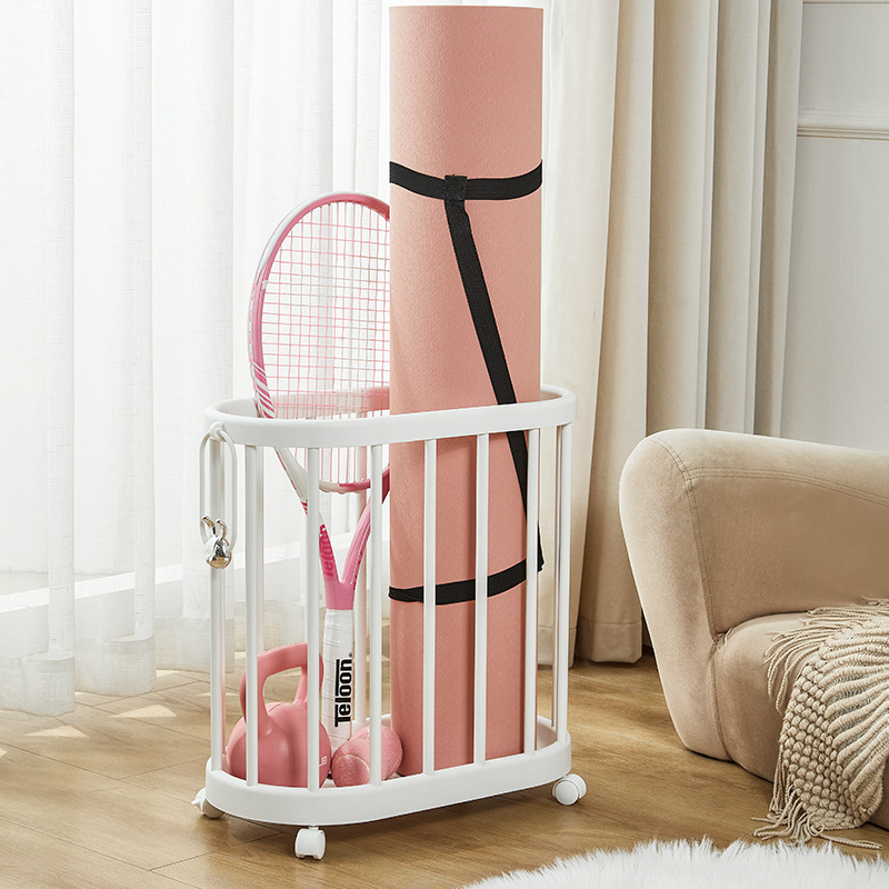 Yoga Mat Storage Basket Household Movable Fitness Equipment Storage Frame with Wheels Sports Tools Organize Storage Rack