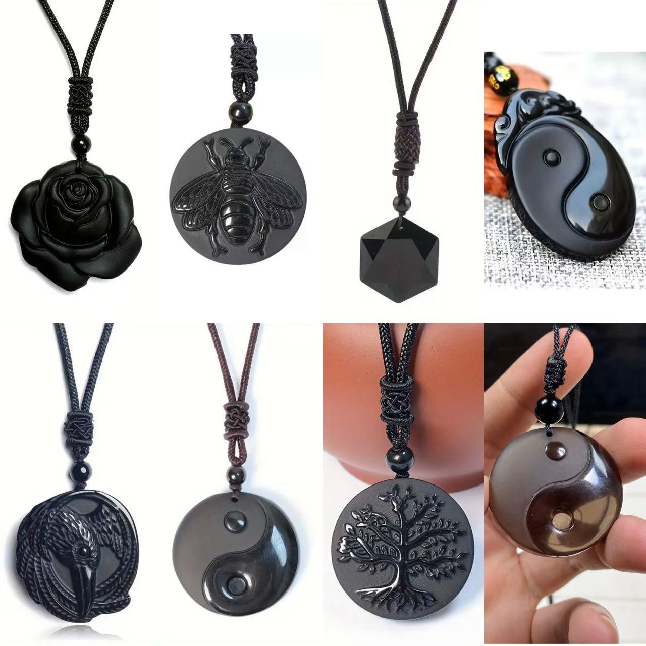 Популярный натуральный обсидиан, тайцзицюань, багуа, воробей, дерево жизни, гексаграмма, подвеска с розой и пчелой, свободный камень