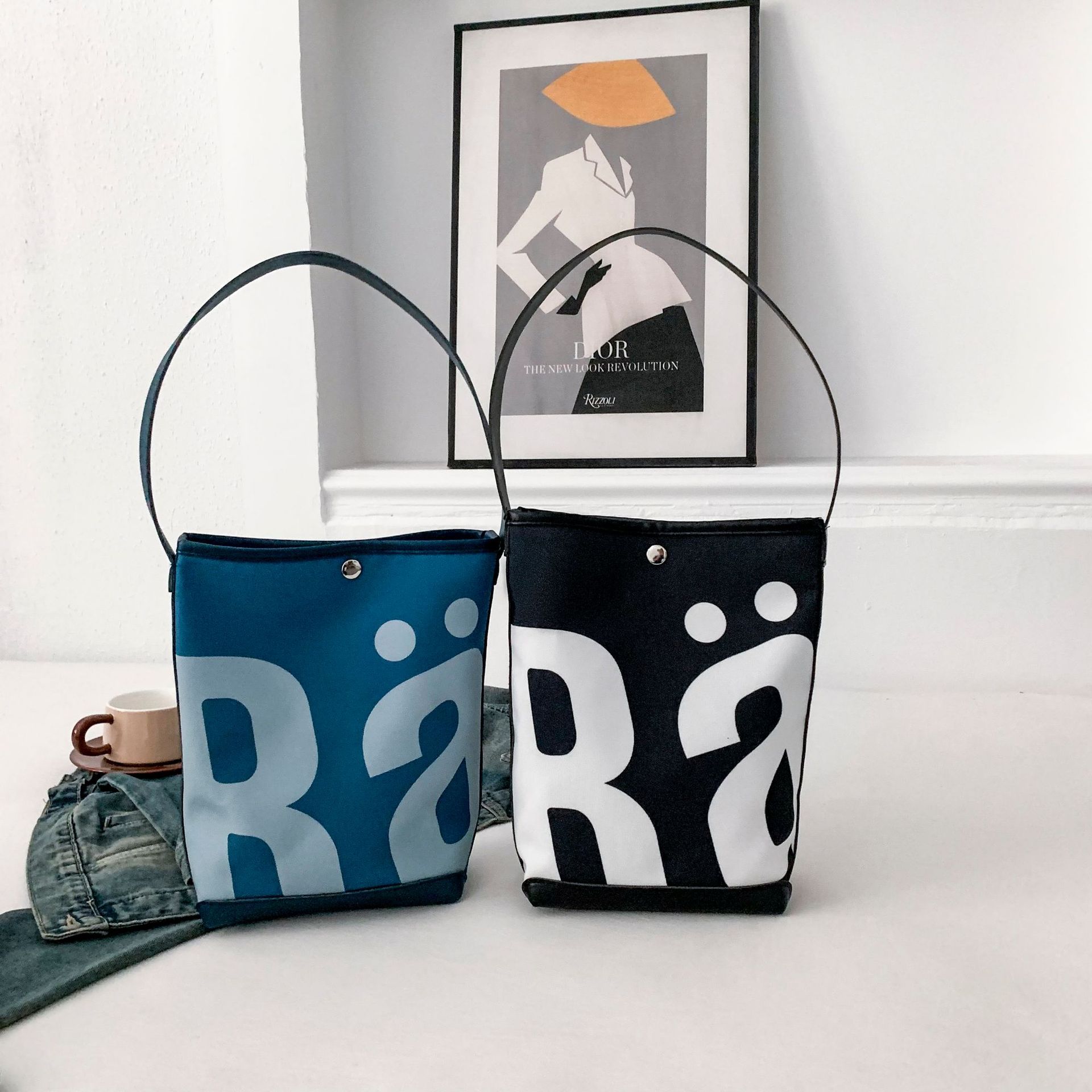 2024 New Thai Niche Bucket Bag Women's Trendy Large Capacity Letter Printed Shoulder Bag Rally Underarm Bag