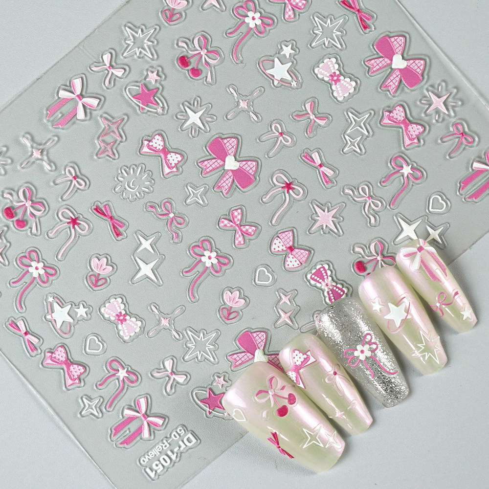 Redanco new 5D embossed pink blue bow shell light nail stickers stereo nail decals Dr-1054