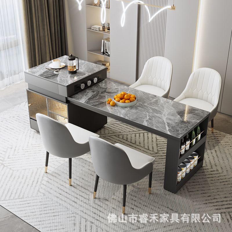 Легкий люкс, островной стол с каменной плитой, обеденный стол, интегрированный, раскладной, из массива дерева, многофункциональный, для кухни