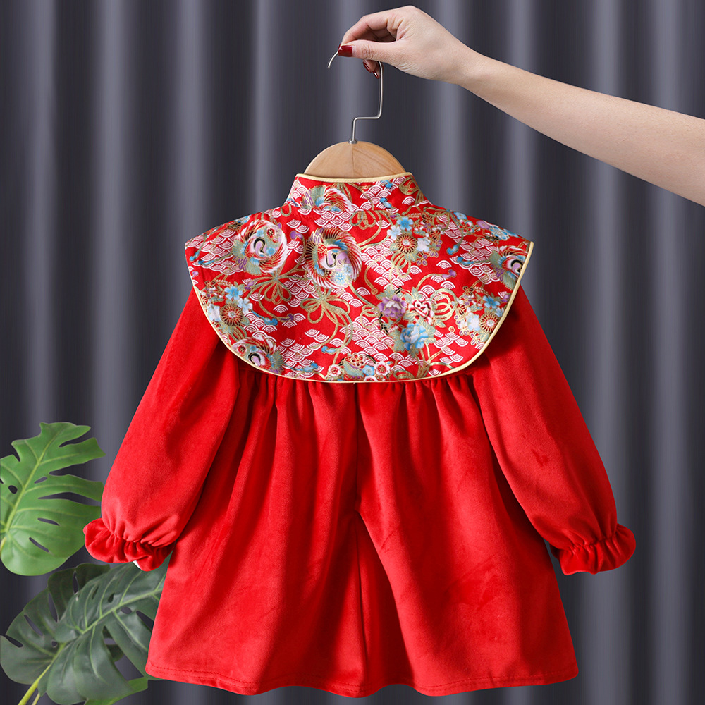 2025 Winter Girls' Dress Chinese Style Hanfu Children's New Year Outfit Cheongsam Dress National Style Children's Clothing