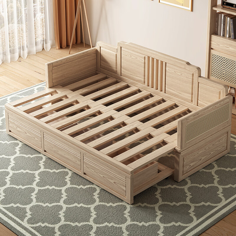 Ash Wood New Chinese Style Solid Wood Sliding Luohan Bed Small Apartment Retractable Storage Bed Simple Multi-Functional Sofa Bed