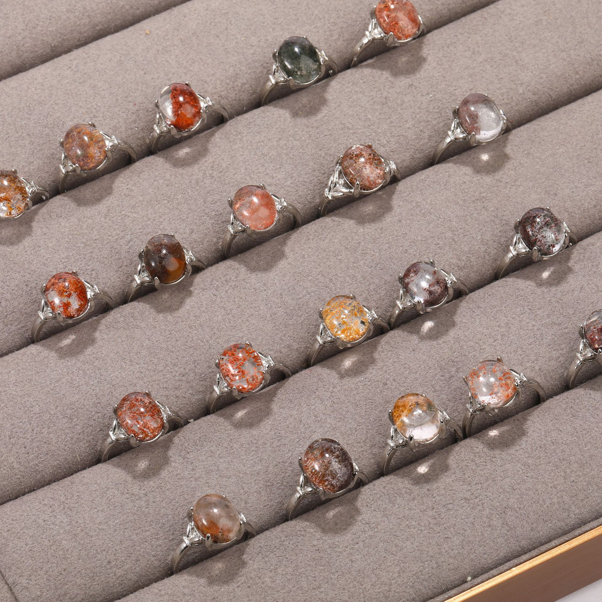 Natural Four Seasons Ghost Crystal Ring Adjustable Alloy Inlay Ring Jewelry Gift Exquisite Accessories