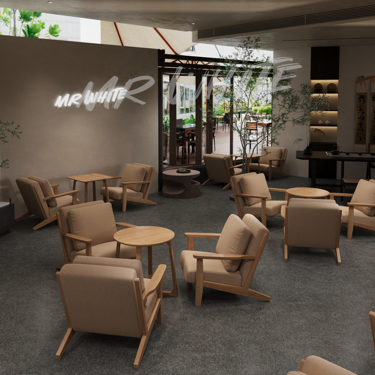 Cafe Elegant Set of Table and Chair Combination Simple Bar Clear Bar Comfortable Fine Cotton and Linen Sofa Chair Table