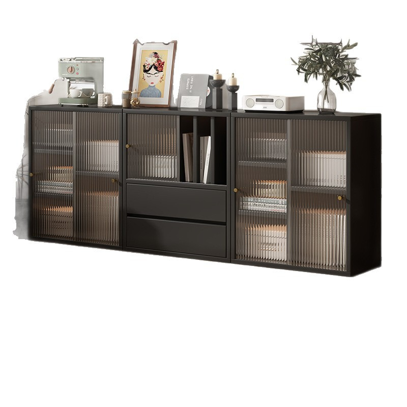 French Retro Bookcase Solid Wood Low Cabinet Living Room Storage Locker Integrated Floor-Standing Storage Cabinet Display Cabinet Sideboard