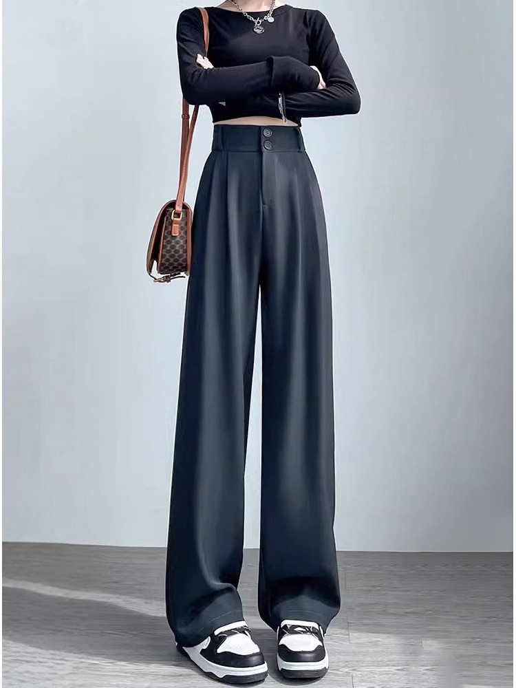 High-grade Drop Sense Casual Suit Pants Women's 2025 Spring and Autumn New Straight High Waist Drop Sense Ice Silk Wide-leg Long Pants