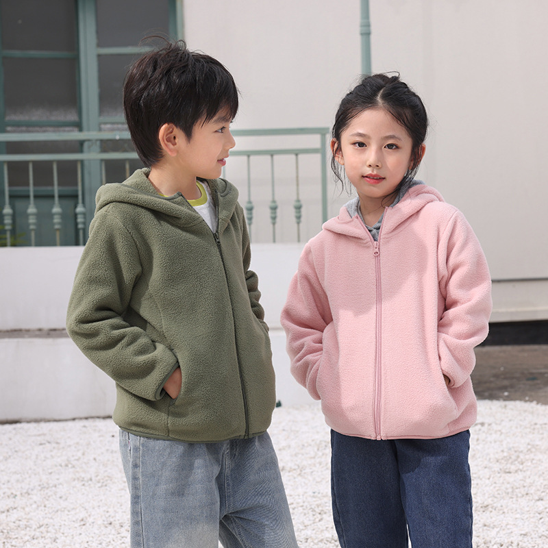 Children's Autumn and Winter Polar Fleece Coat Thickened Warm Breathable Cardigan Jacket for Children and Children Fashionable School Uniform Warm