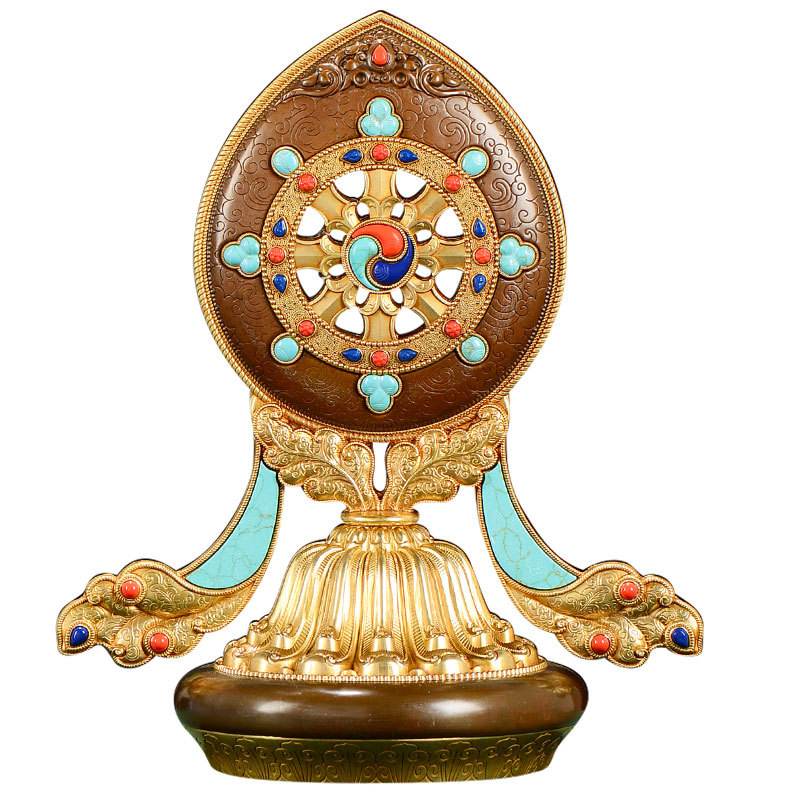 Eight Auspicious Golden Wheel Ornaments Buddha Front Ornaments Copper Carved Gold Wheel Treasure Seven Political Treasures Eight Treasures Buddha Hall Supplies