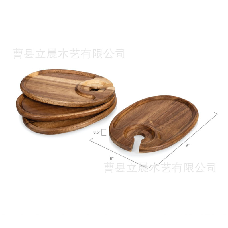 Acacia wood steak dish with wine glass holder solid wood appetizer wine glass holder all-in-one party party fruit plate