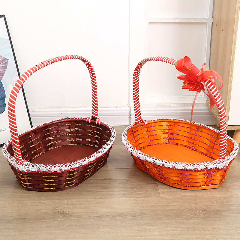 Willow and Rattan Flower Basket, High-End Supermarket Gift Display, Fruit and Vegetable Basket, Satchel Picnic Fruit Shopping Basket, Home Bamboo Woven