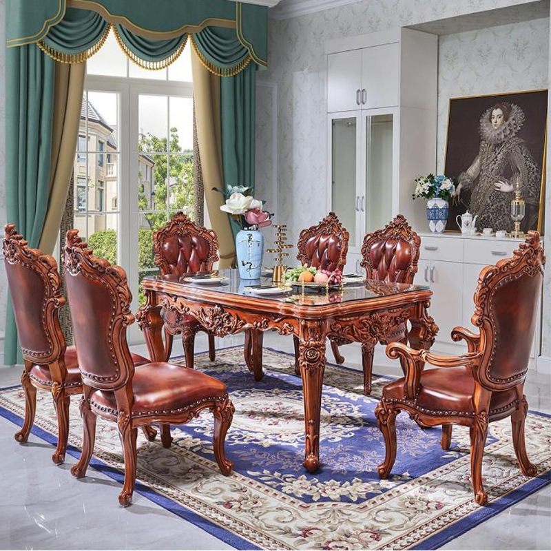 European Leather Sofa 123 Combination Living Room Solid Wood Carved Villa Large Apartment American Luxury Solid Wood Sofa